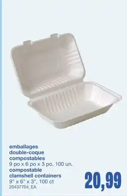 Wholesale Club EMBALLAGES DOUBLE-COQUE COMPOSTABLES, 9 po x 6 po x 3 po, 100 un offer