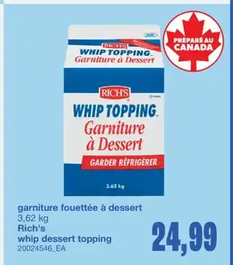 Wholesale Club GARNITURE FOUETTÉE À DESSERT, 3,62 KG offer