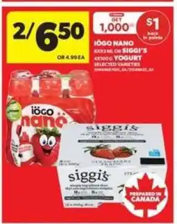 Real Canadian Superstore IÖGO NANO or SIGGI'S YOGURT offer