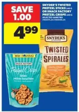 Real Canadian Superstore Snyder's Twisted Pretzel Sticks or Snack Factory Pretzel Crisps offer