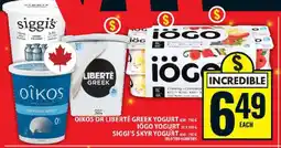 Food Basics Oikos or Liberté Greek Yogurt, Iögo Yogurt, Siggi's Skyr Yogurt offer