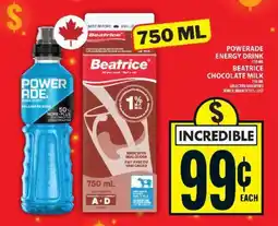 Food Basics Powerade Energy Drink / Beatrice Chocolate Milk offer