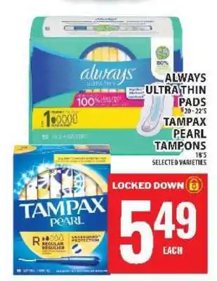 Food Basics Always UltraThin Pads & Tampax Pearl Tampons offer