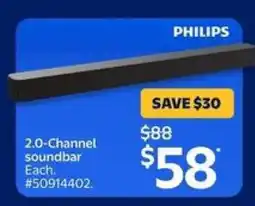 Walmart PHILIPS 2.0-Channel Soundbar offer
