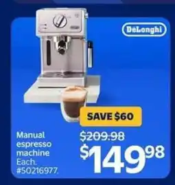 Walmart DeLonghi Manual Espresso Machine offer