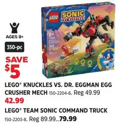 Canadian Tire Lego knuckles vs. dr. eggman egg crusher mech offer