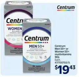 Walmart Centrum Men 50+ or Women 50+ multivitamins 90s offer