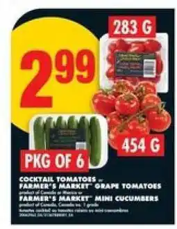 No Frills Cocktail Tomatoes / Farmer's Market Grape Tomatoes / Farmer's Market Mini Cucumbers offer
