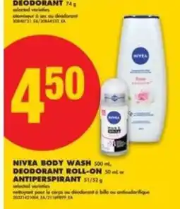 No Frills NIVEA BODY WASH, DEODORANT ROLL-ON or ANTIPERSPIRANT offer