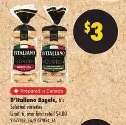 No Frills D'ITALIANO BAGELS, 6' s offer