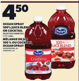 Independent City Market OCEAN SPRAY 100% JUICE BLEND OR COCKTAIL, 1.77-1.89 L offer