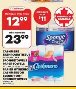 Independent City Market CASHMERE BATHROOM TISSUE, 20=60 ROLLS OR SPONGE TOWELS PAPER TOWELS, 6=12 ROLLS offer