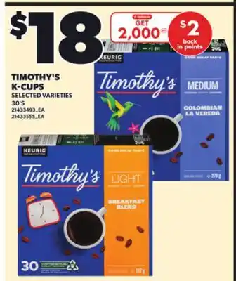 Independent City Market TIMOTHY'S K-CUPS, 30'S offer