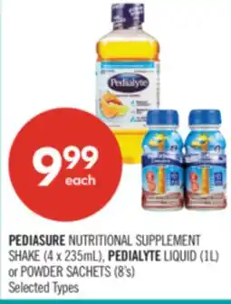 Shoppers Drug Mart PEDIASURE NUTRITIONAL SUPPLEMENT SHAKE (4 x 235mL), PEDIALYTE LIQUID (1L) or POWDER SACHETS (8's) offer
