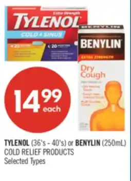 Shoppers Drug Mart TYLENOL (36's - 40's) or BENYLIN (250mL) COLD RELIEF PRODUCTS offer