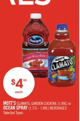 Shoppers Drug Mart MOTT'S CLAMATO, GARDEN COCKTAIL (1.89L) or OCEAN SPRAY (1.77L - 1.89L) BEVERAGES offer