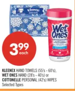 Shoppers Drug Mart KLEENEX HAND TOWELS (55's - 60's), WET ONES HAND (28's - 40's) or COTTONELLE PERSONAL (42's) WIPES offer