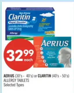 Shoppers Drug Mart AERIUS (30's - 40's) or CLARITIN (40's - 50's) ALLERGY TABLETS offer