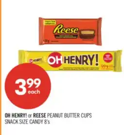 Shoppers Drug Mart OH HENRY! or REESE PEANUT BUTTER CUPS SNACK SIZE CANDY offer