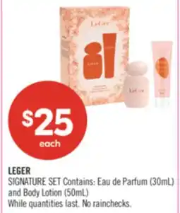 Shoppers Drug Mart LEGER SIGNATURE SET Contains: Eau de Parfum (30mL) and Body Lotion (50mL) offer