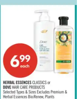 Shoppers Drug Mart HERBAL ESSENCES CLASSICS or DOVE HAIR CARE PRODUCTS offer