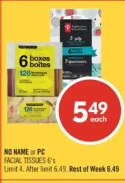 Shoppers Drug Mart NO NAME or PC FACIAL TISSUES offer