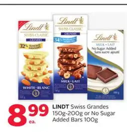Rexall LINDT Swiss Grandes 150g-200g or No Sugar Added Bars 100g offer
