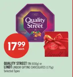 Shoppers Drug Mart QUALITY STREET TIN (650g) or LINDT LINDOR GIFTING CHOCOLATES (175g) offer