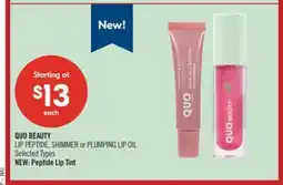 Shoppers Drug Mart QUO BEAUTY LIP PEPTIDE, SHIMMER or PLUMPING LIP OIL offer