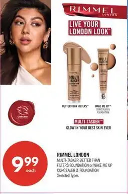 Shoppers Drug Mart RIMMEL LONDON MULTI-TASKER BETTER THAN FILTERS FOUNDATION or WAKE ME UP CONCEALER & FOUNDATION offer