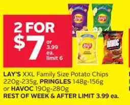 Rexall LAY'S XXL Family Size Potato Chips 220g-235g, PRINGLES 148g-156g or HAVOC 190g-280g offer