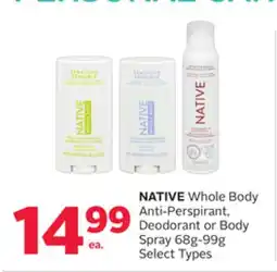 Rexall NATIVE Whole Body Anti-Perspirant, Deodorant or Body Spray offer