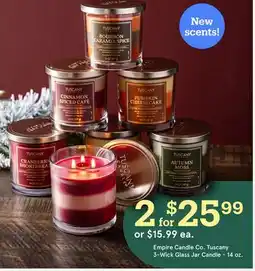 Kitchen Stuff Plus Empire Candle Co. Tuscany 3-Wick Glass Jar Candle offer