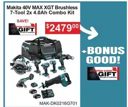 Atlas Tools & Machinery Makita 40V MAX XGT Brushless 7-Tool 2x 4.0Ah Combo Kit offer