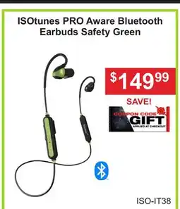 Atlas Tools & Machinery ISOtunes PRO Aware Bluetooth Earbuds Safety Green offer
