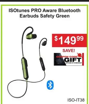 Atlas Tools & Machinery ISOtunes PRO Aware Bluetooth Earbuds Safety Green offer