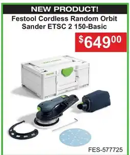 Atlas Tools & Machinery Festool Cordless Random Orbit Sander ETSC 2 150-Basic offer