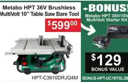 Atlas Tools & Machinery Metabo HPT 36V Brushless MultiVolt 10 Table Saw offer