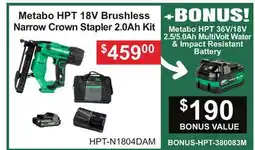 Atlas Tools & Machinery Metabo HPT 18V Brushless Narrow Crown Stapler 2.0Ah Kit offer