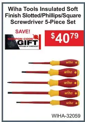 Atlas Tools & Machinery Wiha Tools Insulated Soft Finish Slotted/Phillips/Square Screwdriver 5-Piece Set offer