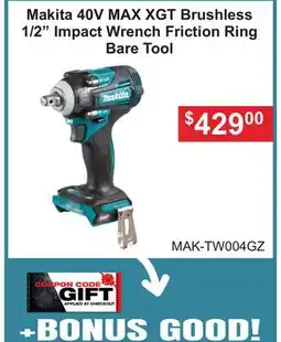 Atlas Tools & Machinery Makita 40V MAX XGT Brushless 1/2 Impact Wrench Friction Ring Bare Tool offer