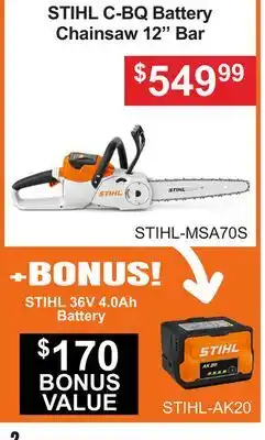 Atlas Tools & Machinery STIHL C-BQ Battery Chainsaw 12 Bar offer