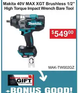 Atlas Tools & Machinery Makita 40V MAX XGT Brushless 1/2 High Torque Impact Wrench offer
