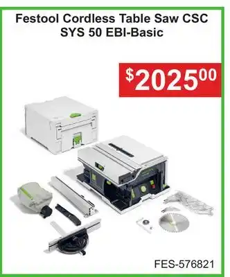 Atlas Tools & Machinery Festool Cordless Table Saw CSC SYS 50 EBI-Basic offer