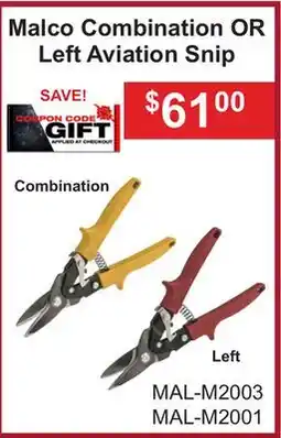 Atlas Tools & Machinery Malco Combination OR Left Aviation Snip offer