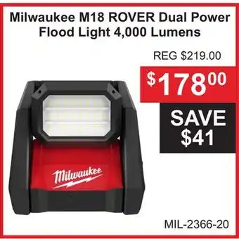 Atlas Tools & Machinery Milwaukee M18 ROVER Dual Power Flood Light 4, 000 Lumens offer