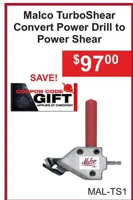 Atlas Tools & Machinery Malco TurboShear Convert Power Drill to Power Shear offer