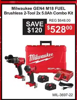 Atlas Tools & Machinery Milwaukee GEN4 M18 FUEL Brushless 2-Tool 2x 5.0Ah Combo Kit offer