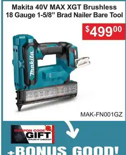 Atlas Tools & Machinery Makita 40V MAX XGT Brushless 18 Gauge 1-5/8 Brad Nailer Bare Tool offer