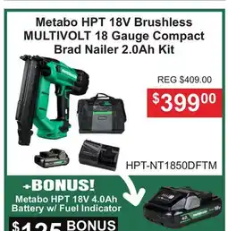 Atlas Tools & Machinery Metabo HPT 18V Brushless MULTIVOLT 18 Gauge Compact Brad Nailer offer